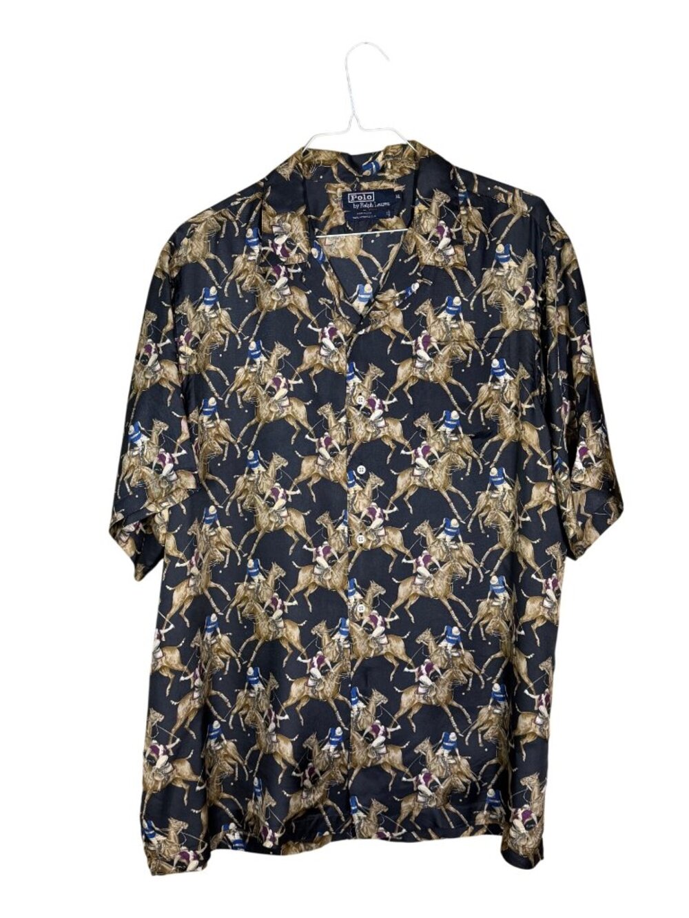 Vintage Polo By Ralph Lauren Mens XL Polo Player Equestrian Print 100% Silk